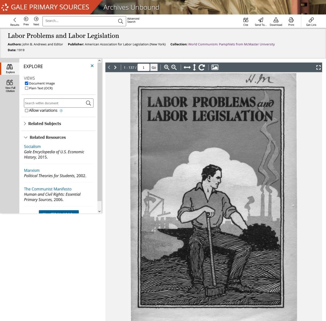 Andrews, John B., and Editor. Labor Problems and Labor Legislation. American Association for Labor Legislation, 1919.