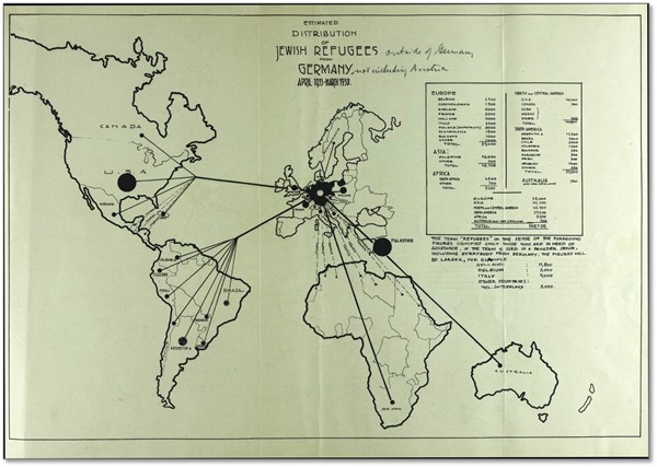 ドイツ出身のユダヤ系難民の推定分布 1933年4月～1938年3月（エビアン会議資料より）