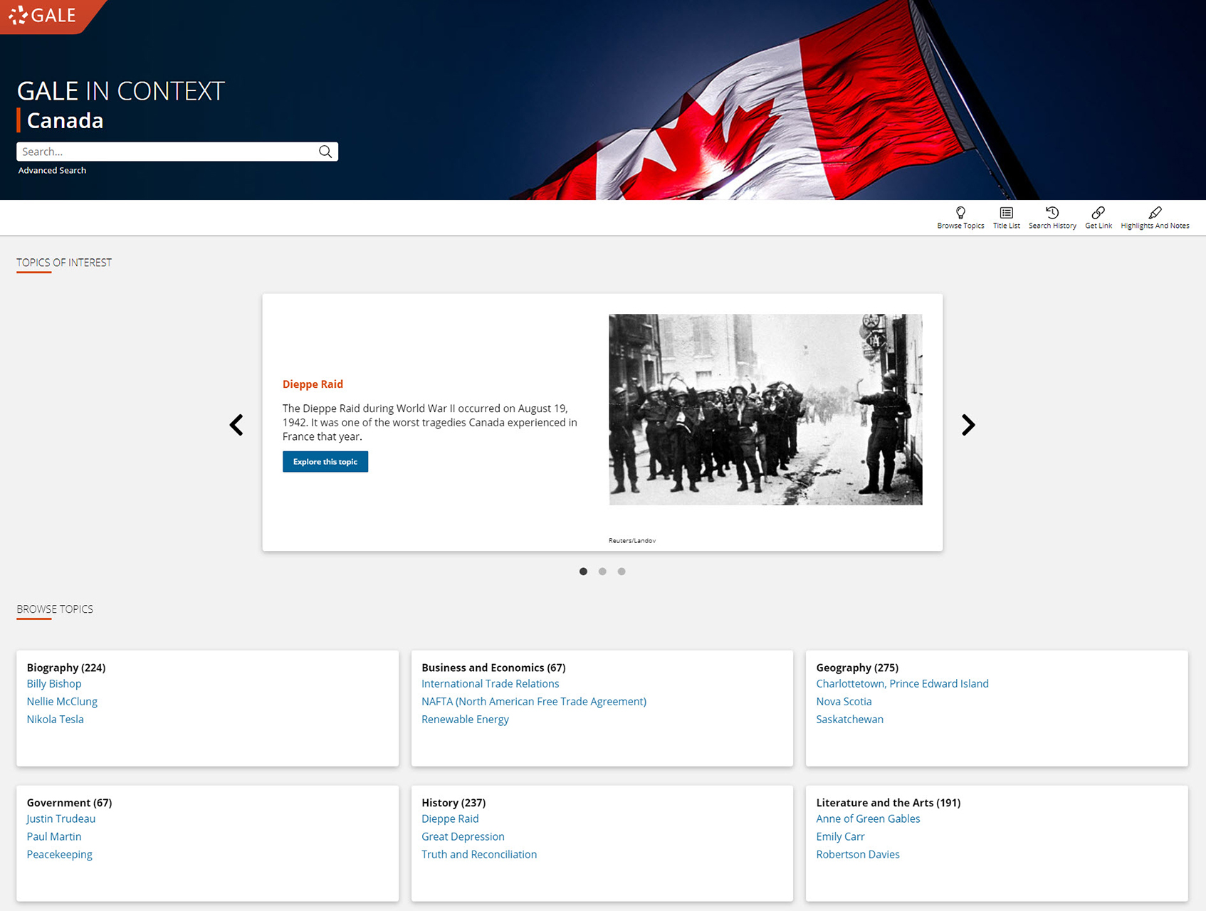 Gale In Context: Canada Topic Page