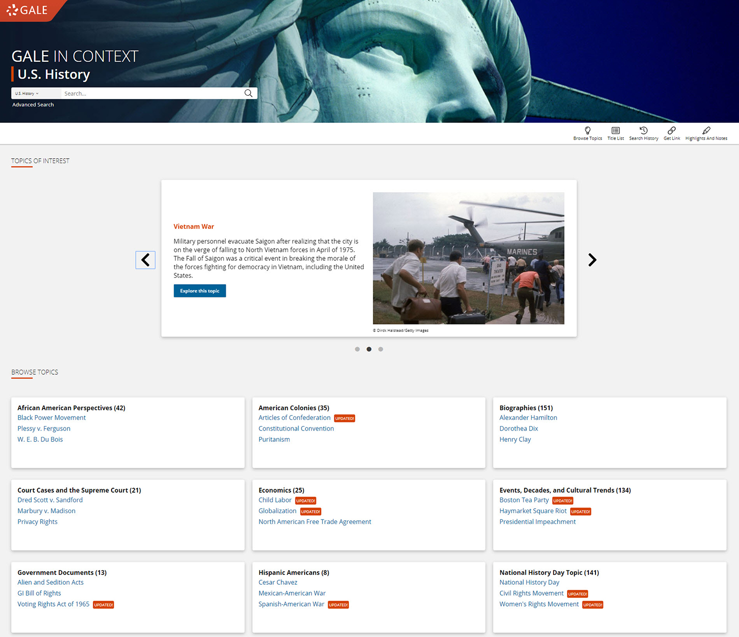 Gale In Context: U.S. History Homepage