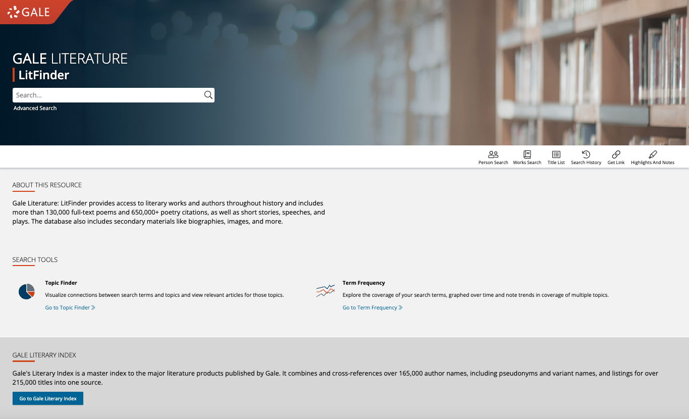 The LitFinder home page screenshot.