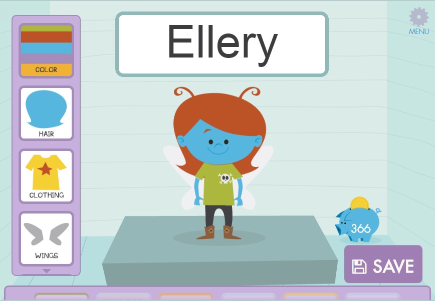 Each child can select the gender, skin color, hair style and color, and clothing of their own avatar.