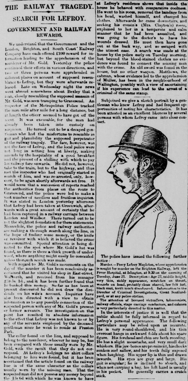 1881年7月1日：Hall Richardson绘制的谋杀案嫌疑人Percy Lefroy Mapleton画像是《每日电讯报》上出现的第一张图片，帮助搜捕到了犯人