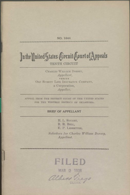 In 1938, the Tenth Circuit of the United States Court of Appeals heard Dorsey v. Old Surety Life Insurance Company (98 F.2d 872). Although technically a copyright case, Dorsey features briefs that offer firsthand look into the evolution of life insurance policies in the early 20th century. The case would also test the limits of copyright in further delineating the difference between ideas and their expression.