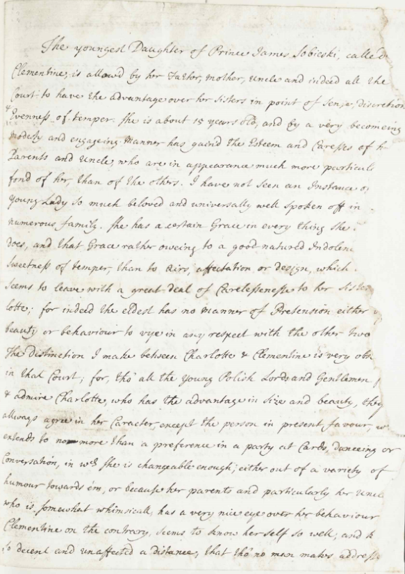 RA  SP/Main/30/113 – 描述Clementina Sobieska可能成为詹姆斯·弗朗西斯·爱德华·斯图亚特的妻子的信件，1718年，皇家档案馆提供 © Her Majesty Queen Elizabeth II
